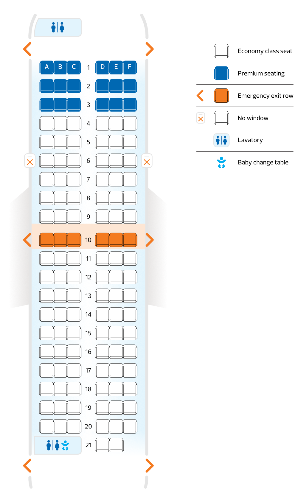 Boeing 737-500 seat map