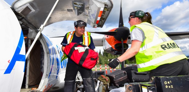 Baggage handlers for an Air North flight