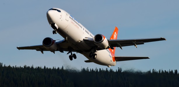 Airplane mid-takeoff