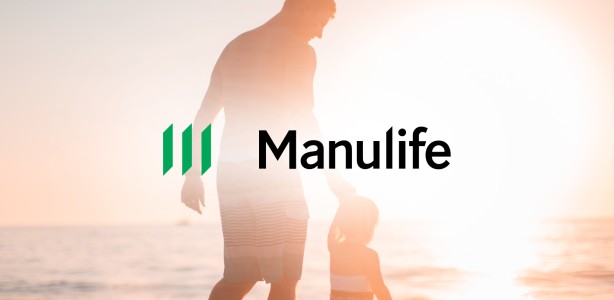 Manulife logo superimposed on man and boy at the beach