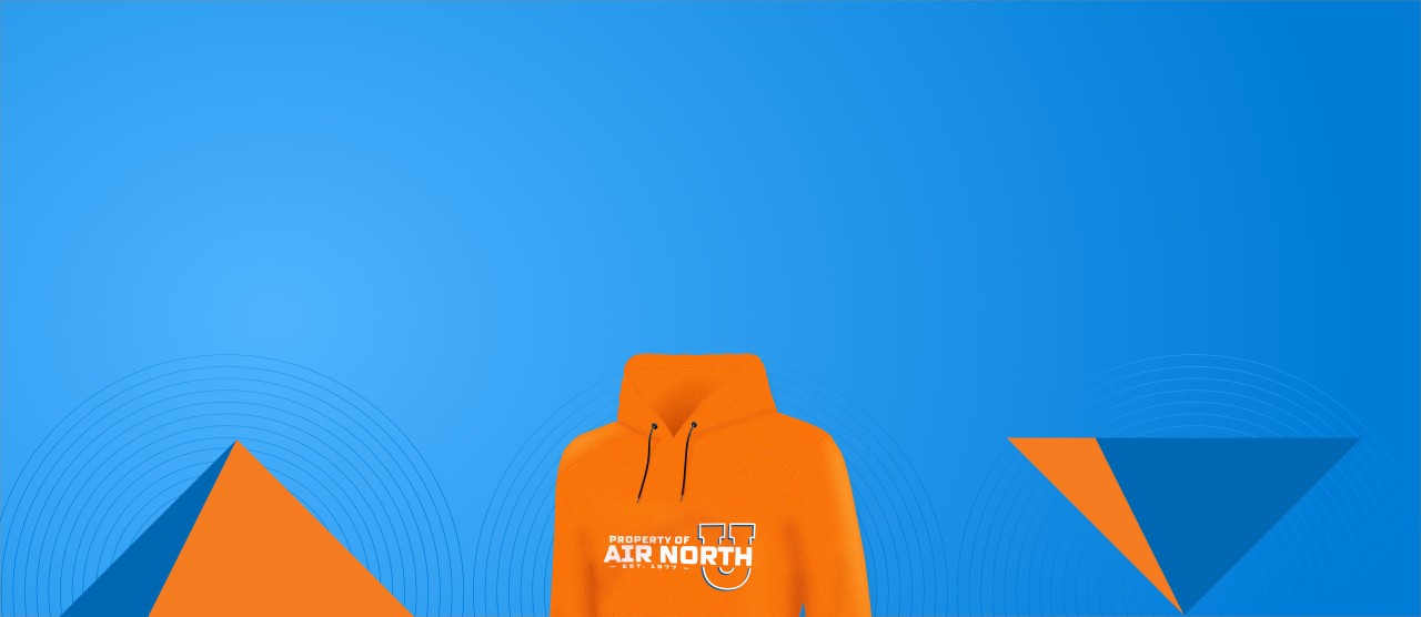 Air North U Hoodie against geometric background