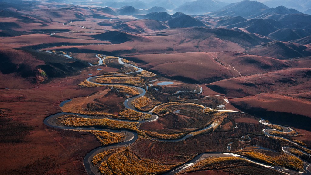 Beautiful aerial view of the Yukon with winding rivers